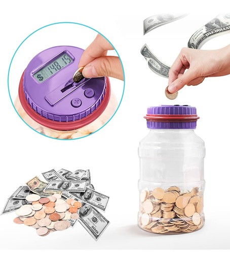 Large Piggy Bank - Digital Coin Counting Bank with LCD Counter - Purple - Picture 7 of 11