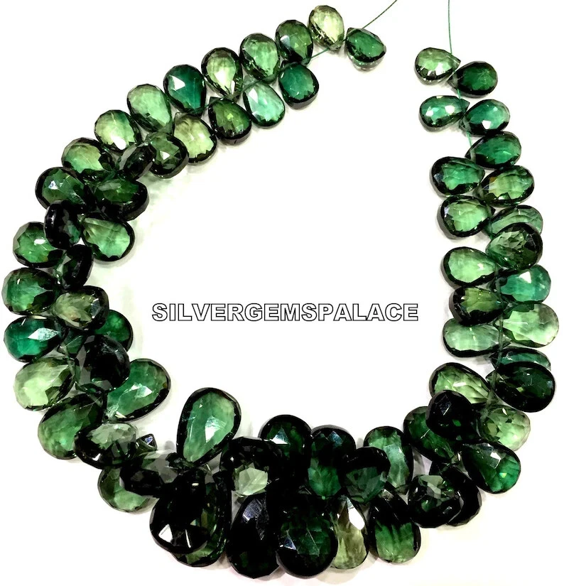 AAAA+ Green Tourmaline Faceted Pear Drop Beads Briolettes Gemstone Beads Strand. - Image 4 of 4