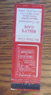 COLUMBIA MATCH MATCHBOOK COVER: REILLY'S CAFE BURLINGTON, IOWA MATCHCOVER -C17