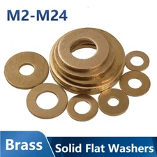 M2 M2.5 M3 M4 M5 M6 M8 M10 M12 - M24 Form A Brass Washers Flat Solid DIN 125