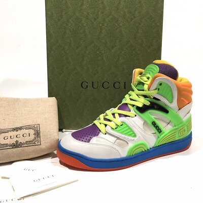 スニーカー GUCCI FW21 GUCCI HIGH BASKETBALL SNEAKER (661301 2SH809062) GUCCI Basket High Top Basketball Sneakers -White Green Black