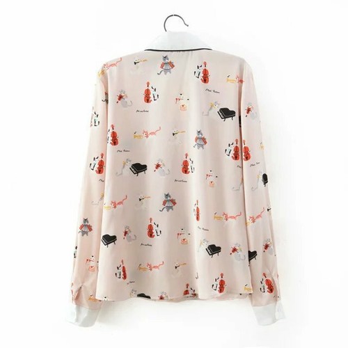 Stickerei Katzenhalsband seidig langärmelige Bluse/Shirt Katzenliebhaber Top - Bild 6 von 18
