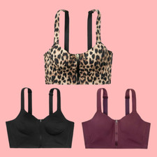 VICTORIA'S SECRET Knockout Sport Long Line Front-close Zip Bra Leopard/Black/Kir