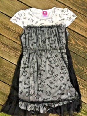 SALE Nearly New HELLO KITTY Sheer Overlay & Sequins Dress Girls Sz XL 14 16  b1