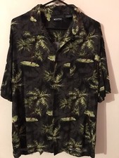 XL Men's PURITAN Vintage Black  Green Floral Rayon Hawaiian Shirt GENTLY USED
