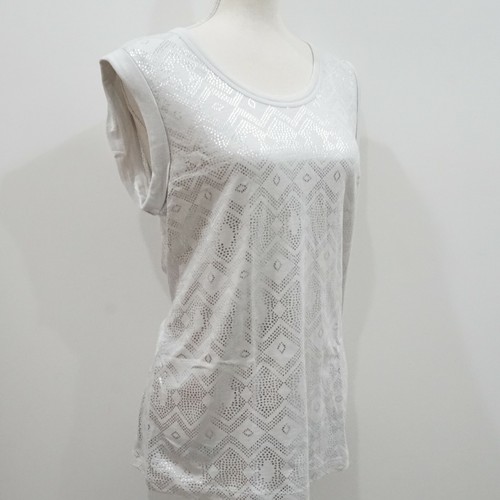 Banana Republic Women's Gray Metallic Pattern Rolled Sleeve Tee Size M NWOT - Picture 4 of 7