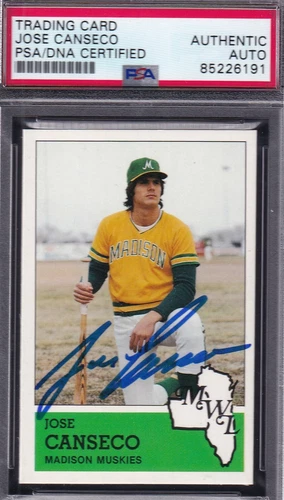 Jose Canseco 1983 Fritsch Madison Muskies RARE SIGNED PSA/DNA AUTOGRAPH MinorLea