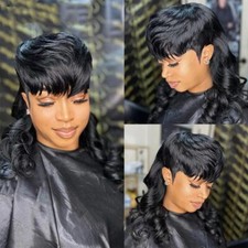 Mullet Wigs For Women Girls Brazilian Human Hair Natrual Short Pixie Cut Wigs