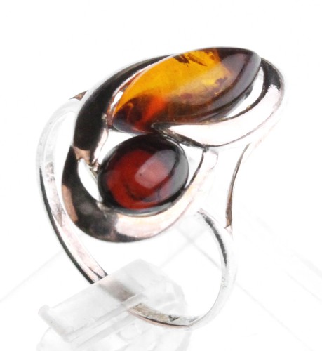 Sterling Silver 925 Multi-Color Dark & Light Brown Oval Baltic Amber Ring Size 8 - Picture 2 of 4