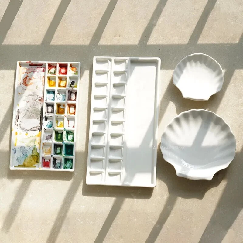 Watercolor Palette Ceramic Oil Painting White Porcelain Shell Color Mixing  Plate