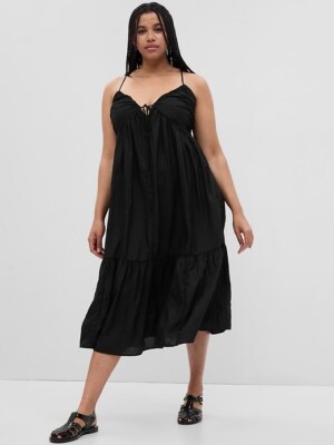 chinese dress ladies GAP Womens Mixed Media Midi Dress Black L at Amazon Women's Clothing store main image 0