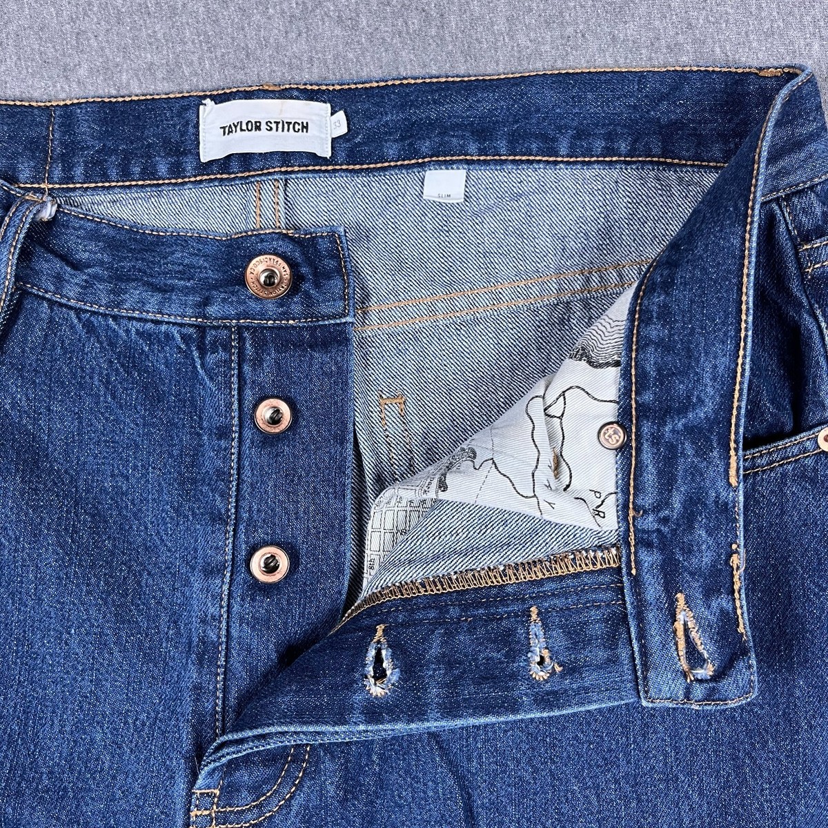 TAYLOR STITCH 32 オーガニックセルビッチデニムパンツ Taylor Stitch Selvedge Jeans Mens 33x32 Slim Fit Button Fly