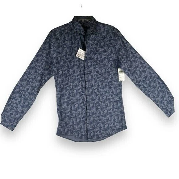 Camisa Camuflada Bar III Para Hombres Talla Pequeña Calce Ajustado Abotonada Ropa de Calle Azul Artístico NUEVA Foto 2 de 4