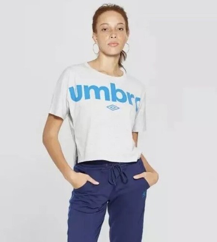 Umbro Crop Logo Athletic T-Shirt Short Slv Heather Gray Blue Logo Women's XXL - Picture 4 of 12
