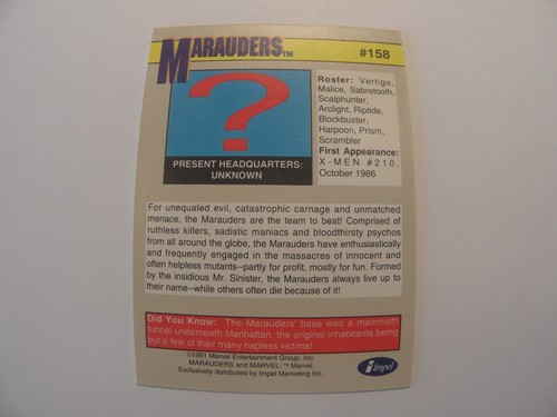 MC-52 Marvel Comic Karte Impel 1991 MARAUDERS #158 - Bild 2 von 2