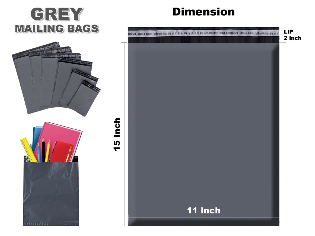 AKAR 17x64 pollici grigio Mailing Bags - 25 pezzi di forte polietilene