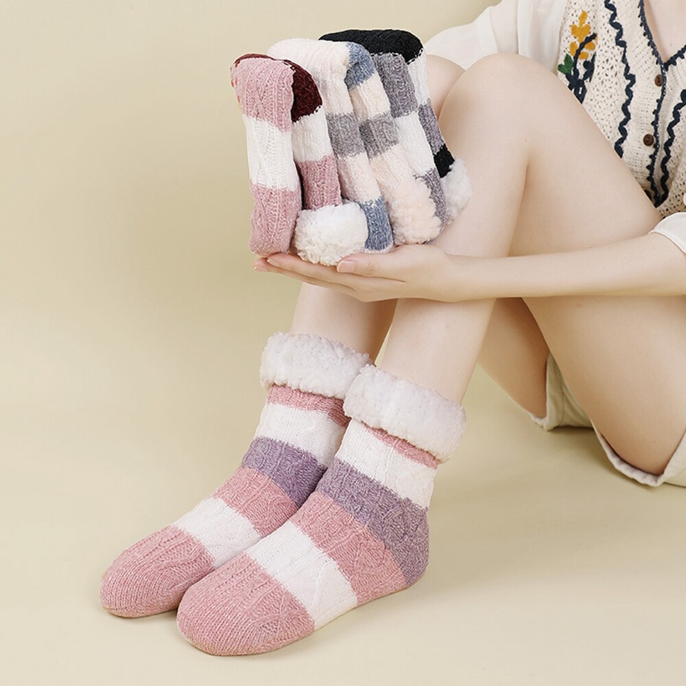 Pair Long Thicken Fleece Lined Women Ladies Soft Warm Cozy Slipper Sleep  Socks