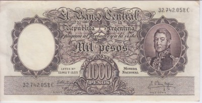 Argentina P.274b Col 534d 1000 1,000 1.000 Pesos M/N Sig Fabregas-Mendez Delfino