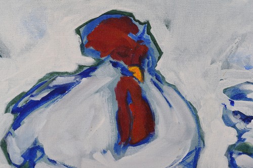 JOAN MYLES Original Painting Chickens and Glass Ontario Canadian Listed 24x30" - Picture 9 of 16