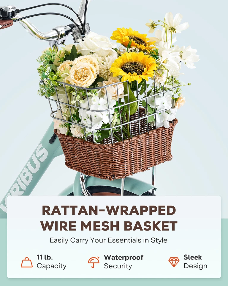 VIRIBUS 7-Speed Beach Cruiser Bike 24''/26" City Bicycle w Basket for Women - Image 4 of 4