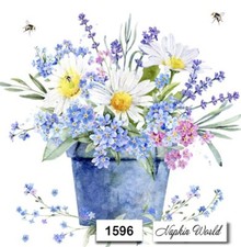  1596 TWO Paper LUNCHEON Decoupage Art Craft Napkins - POT OF MIXED FLOWERS