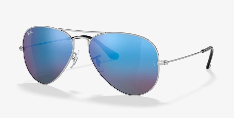 RAY BAN 0RB 3025 Aviator Lunettes De Soleil Argent Bleu Spéculaire Flash - Photo 1/1