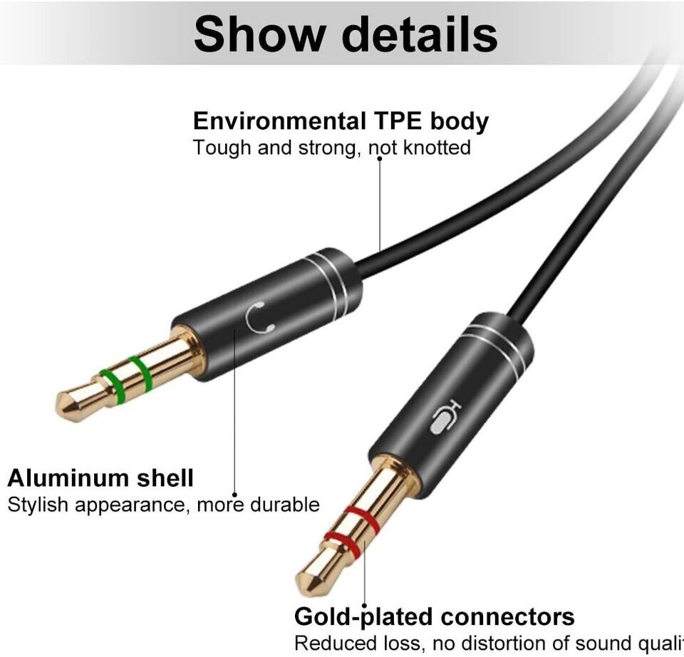3.5mm Headset Adapter Splitter Jack Cable Separate Audio and Mic