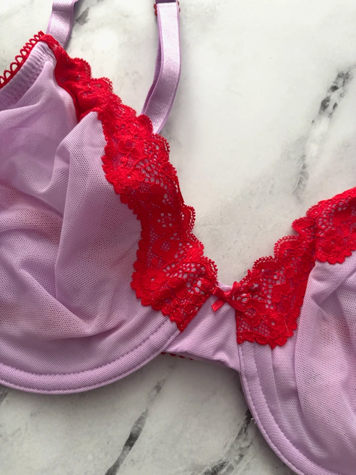 Victoria's Secret Nwt Tease Unlined Demi Bra High Leg Thong Sheer Mesh Lilac Set - Image 4 of 4