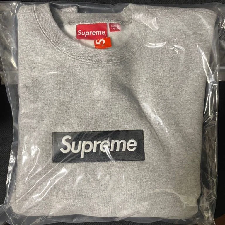 M Domestic Official Supreme Box Logo Crewneck Heather Grey Supreme