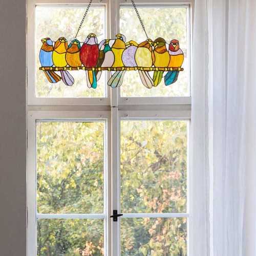River of Goods Birds on a Wire Window Panel 24.25" x 9.5" Multi Stained Glass - Picture 7 of 12