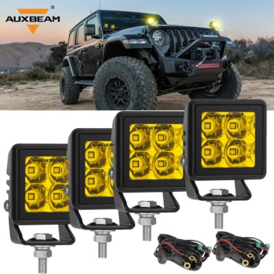 AUXBEAM 2'' Amber LED Work Lights Cubes Pods Fog Lamp Offroad Driving Truck ATV