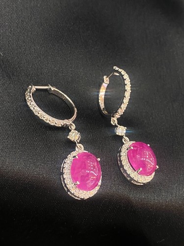 9.50 TCW Round Brilliant Cut Natural Diamonds Ruby Dangle Earrings Fine 18K Gold - Picture 12 of 15