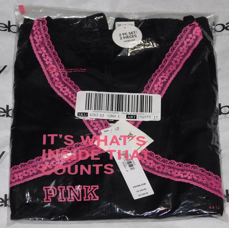 NEW Victoria's Secret Pink Wink Satin Tank & Shorts Set Lingerie Sleep Large VS