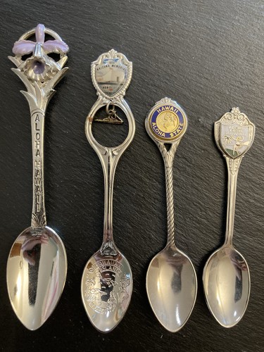 4 Souvenir Spoons HAWAII HI USA Aloha Hula Ships Free