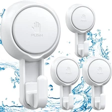 LUXEAR Suction Cup Hooks Reusable for 4 Pack, 4 PACK white hook 