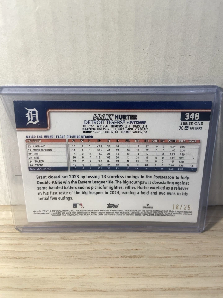 2025 Topps Series 1 Brant Hurter Wood Parallel  18/25 Rc Ssp - Image 2 of 2