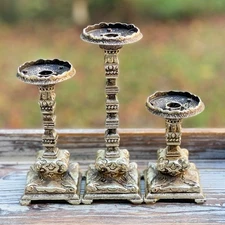 Vintage Ornate Metal Candle Holders,  Set of 3 Graduated Taper Candlesticks MCM