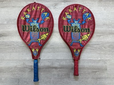 Set Of Wilson Rakattak Tennis Racquets W/ Red Zip Covers 23  25  Blue