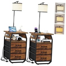 Floor Lamp with Table Set of 2, End Tables with Rustic Brown 3 Drawers Set 2