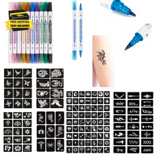 Temporary Tattoos Stencils Kits,10 Assorted Colors Body Markers  131 Large Tatt