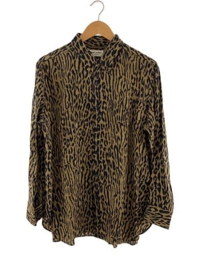 SAINT LAURENT Camicia a maniche lunghe taglia 38 seta avorio stampa leopardo