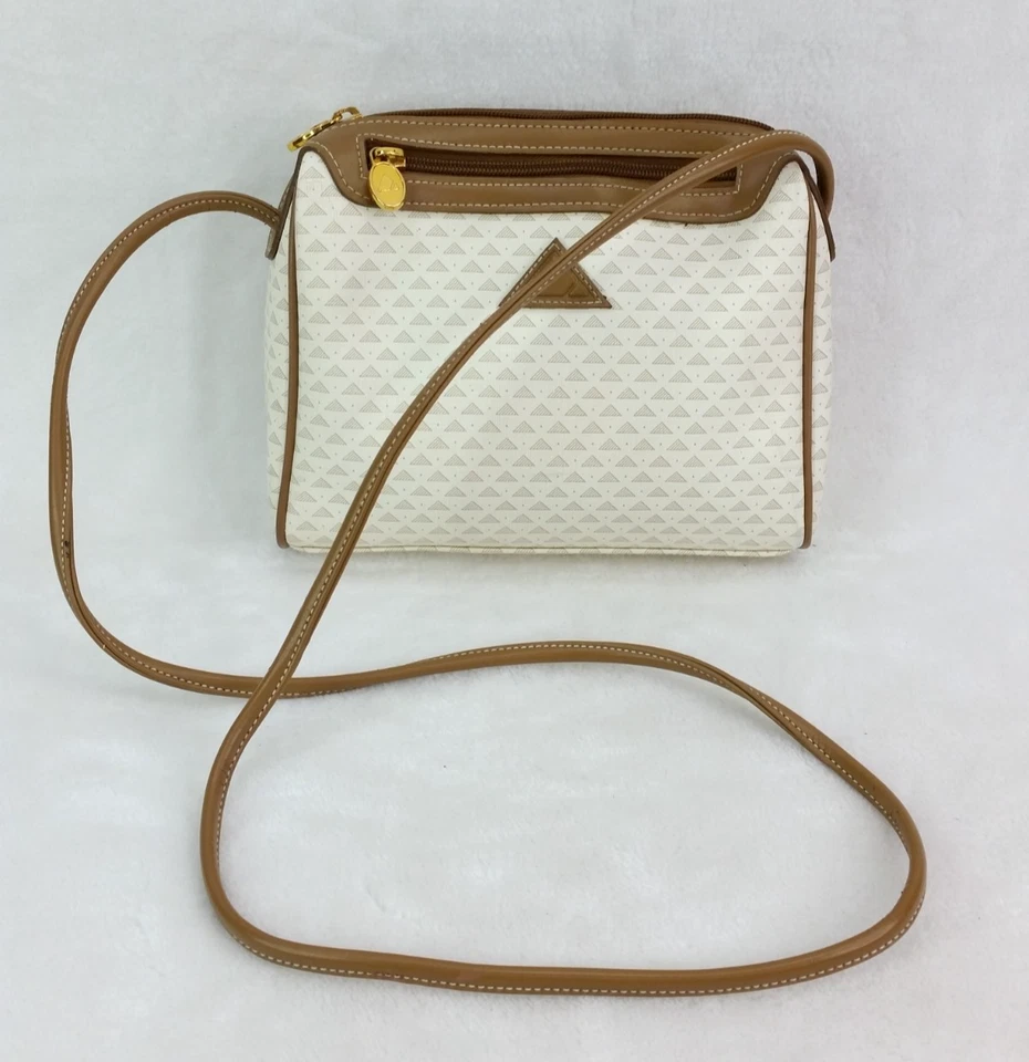 Bolso Bandolera Bolso de Hombro Vintage Liz Claiborne Blanco Marrón Cuero Borde Y2K Foto 2 de 4
