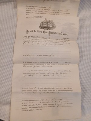 1870 Bill Of Sale Maine Ship 2pc Ephemera 