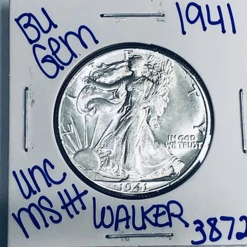 1941 BU UNCIRCULATED LIBERTY WALKING SILVER HALF DOLLAR AUTHENTIC U.S. MINT 3872