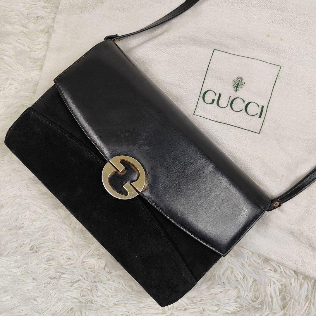 GUCCI Black GG Metal 2-Way Shoulder Clutch Bag PGIW8D