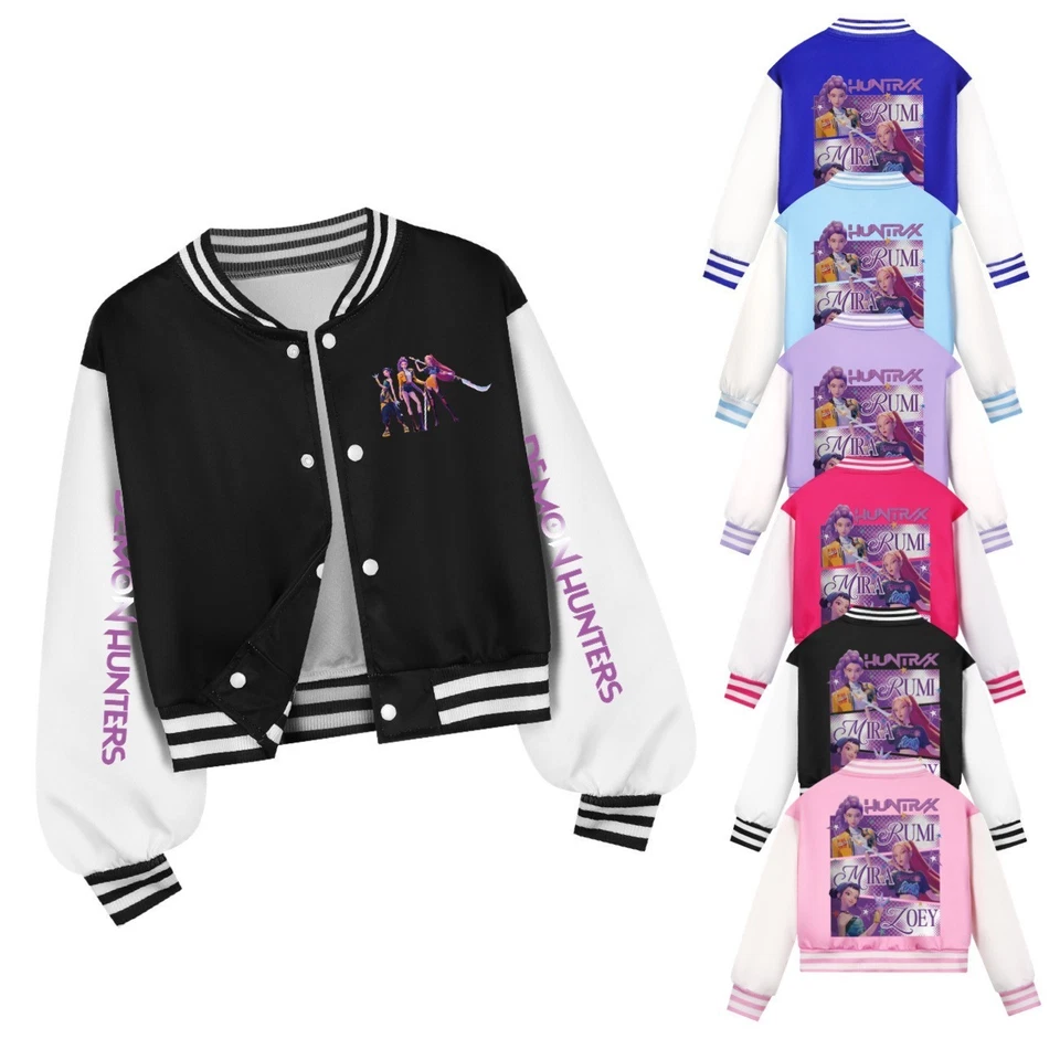 Kids KPOP Demon Hunters Jacket Baseball Coat Casual Top Pants Outfits Xmas Gifts - Image 4 of 4