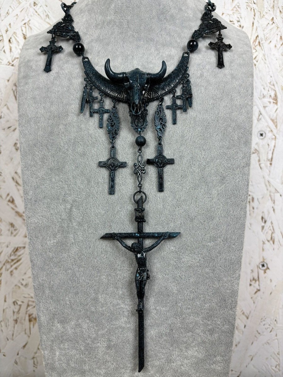 Jean Paul Gaultier Gothic Bull Skull Rosary Sample Necklace JPG Jean Paul Gaultier Gothic Bull Skull Rosary Sample Necklace JPG