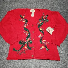 Susan Bristol VTG Cardigan Sweater Flower Rib...