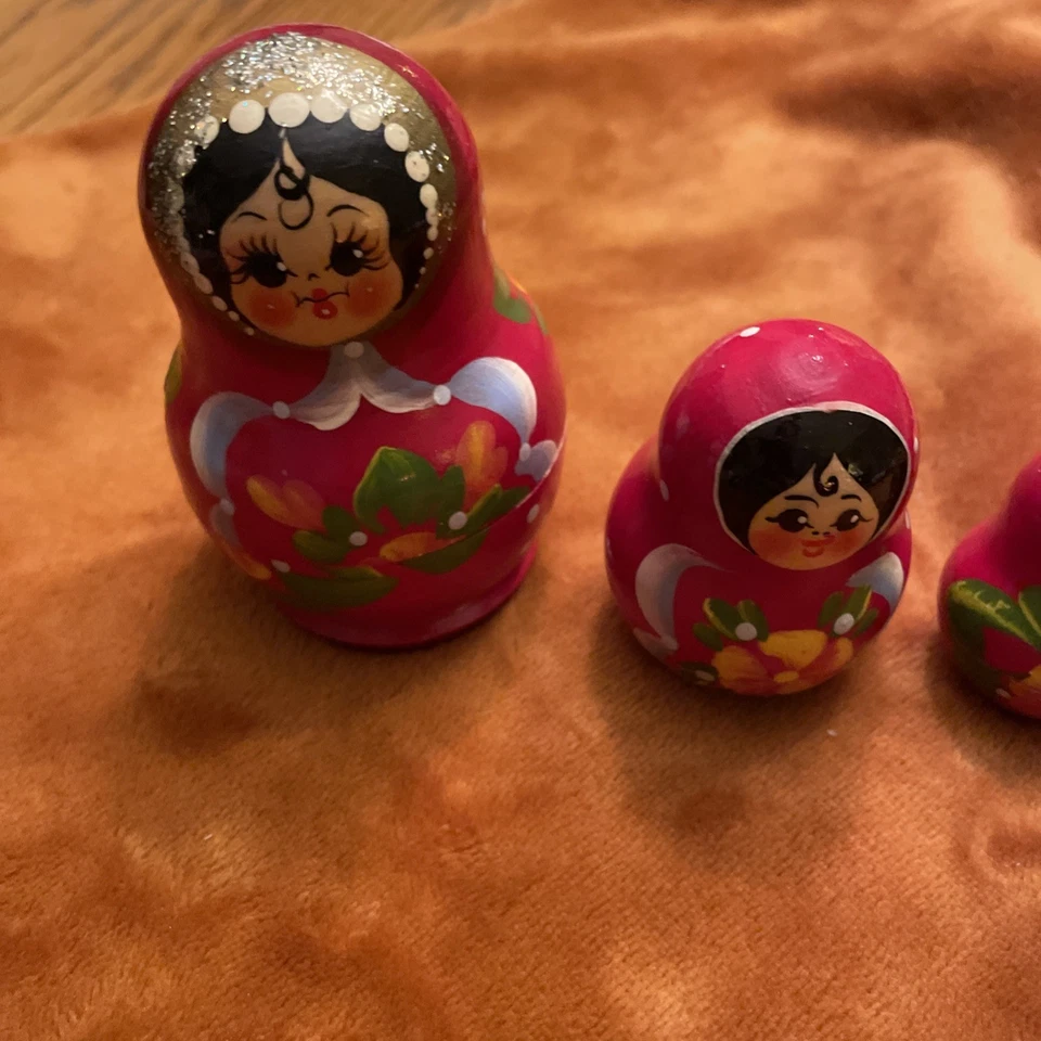 Babushka Stacking Set Nesting Wooden Dolls Flower Russian Matryoshka Traditional - Image 2 of 4
