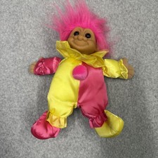 Vintage Russ Troll Doll Pink Hair Clown Jester Satin Plush Toy Item 3604 Tagged